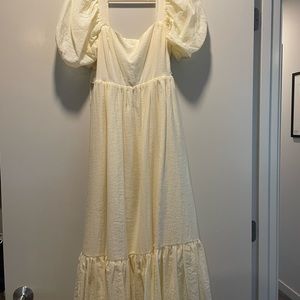 Wayf Tie Back Puff Sleeve yellow/cream dress